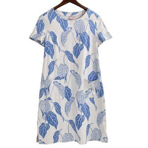 Persifor Carter Blue White Cornflower Caladium Short Sleeve Dress Womens Small